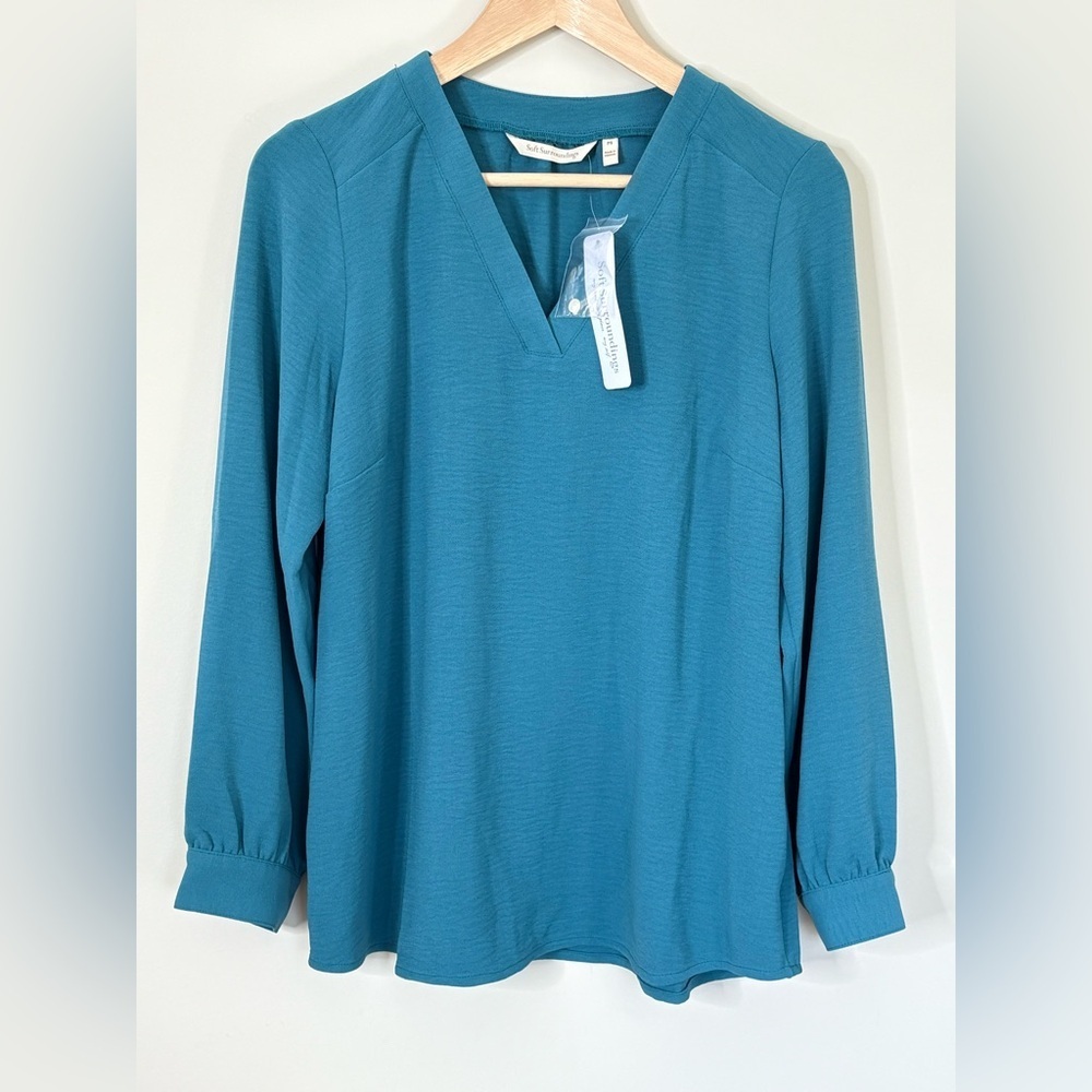 Soft Surroundings Teal Green Long Sleeve Blouse Size Petite Small New with Tags
